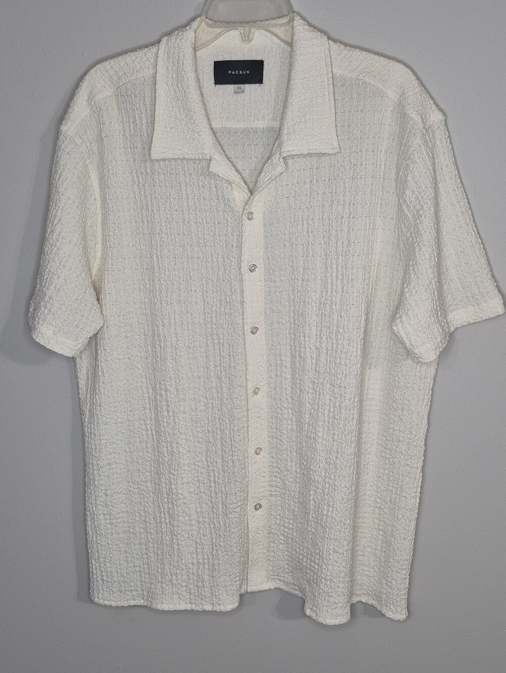 PacSun Men's Cream Textured Short-Sleeve Camp Shirt